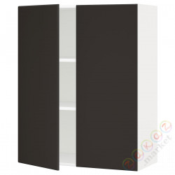 ⭐METOD⭐Навесной шкаф с полками/2 дверь, белый/Кунгсбака антрацит, 80x100 cm⭐ИКЕА-49455433