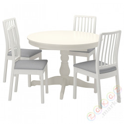 ⭐INGATORP / EKEDALEN⭐Таблица и 4 стулья, белый белый/Orrsta светло-серый, 110/155 cm⭐ИКЕА-19482701