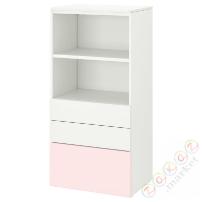 ⭐SMASTAD / PLATSA⭐Книжный шкаф, белый бледно-розовый/с3 ящики, 60x42x123 cm⭐ИКЕА-49420523