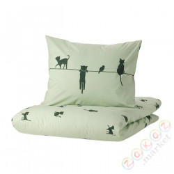⭐BARNDROM⭐Poszwa na kołdrę i posвызовka, шаблон w Котy/зеленый, 150x200/50x60 cm⭐ИКЕА-80504394