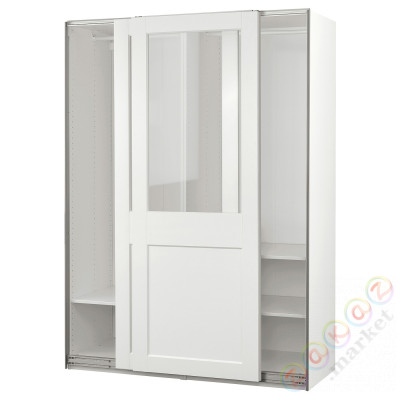 ⭐PAX / GRIMO⭐Шкаф с раздвижными дверьми дверь, белый/Чистое стекло белый, 150x66x201 cm⭐ИКЕА-19502285
