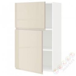 ⭐METOD⭐Навесной шкаф с полками/2 дверь, белый/Voxtorpглянцевый светло-бежевый, 60x100 cm⭐ИКЕА-19468494