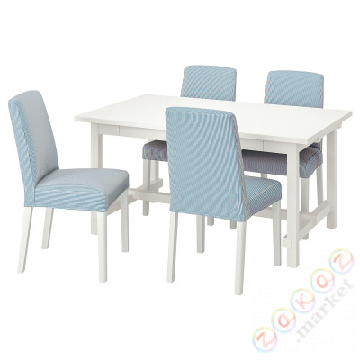 ⭐NORDVIKEN / BERGMUND⭐Таблица и 4 стулья, белый/Rommele темно-синий/белый, 152/223 cm⭐ИКЕА-79407313