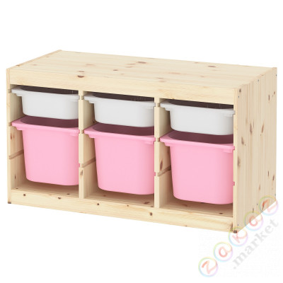 ⭐TROFAST⭐Книжный шкаф с контейнерами, светло-белая морилка сосна белая/розовый, 93x44x52 cm⭐ИКЕА-69533213