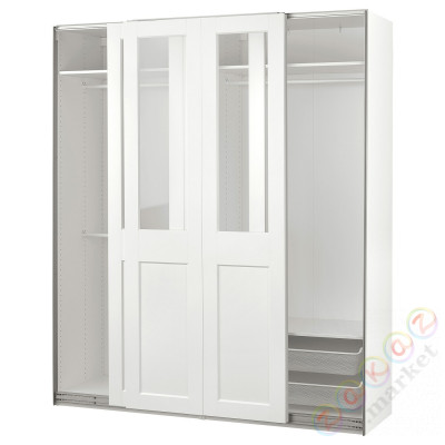 ⭐PAX / GRIMO⭐Шкаф с раздвижными дверьми дверь, белый/Чистое стекло белый, 200x66x236 cm⭐ИКЕА-39502265