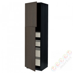 ⭐METOD / MAXIMERA⭐Шкаф, высота 2дверь/4лопата, черный/Sinarp коричневый, 60x60x220 cm⭐ИКЕА-69457266