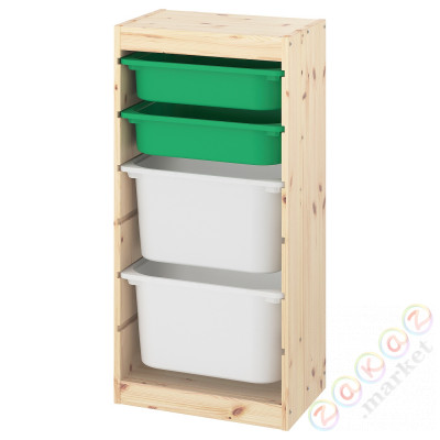 ⭐TROFAST⭐Книжный шкаф с контейнерами, светло-белая морилка сосново-зеленая/белый, 44x30x91 cm⭐ИКЕА-59337811