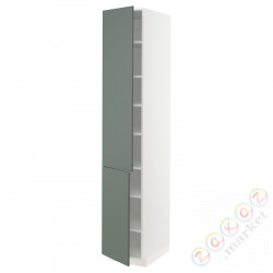 ⭐METOD⭐Высокий шкаф с полками/2Drz, белый/Bodarp серо-зеленый, 40x60x220 cm⭐ИКЕА-49459214