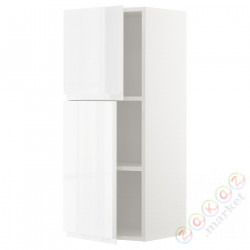 ⭐METOD⭐Навесной шкаф с полками/2 дверь, белый/Блеск Voxtorp/белый, 40x100 cm⭐ИКЕА-09464707