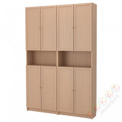 ⭐BILLY / OXBERG⭐Книжный шкаф na książki сnadstawką/дверь, дубовый шпон, беленый, 160x30x237 cm⭐ИКЕА-79280757