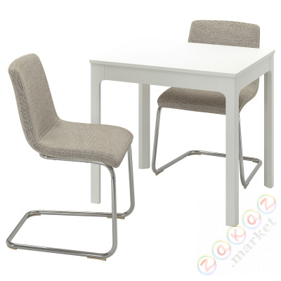 ⭐EKEDALEN / LUSTEBO⭐Таблица и 2 стулья, белый хром/Виарп бежевый/коричневый, 80/120 cm⭐ИКЕА-69523488