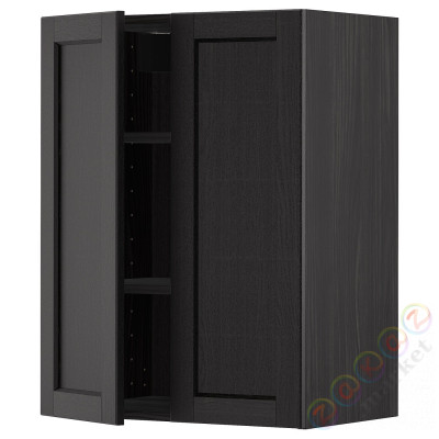 ⭐METOD⭐Навесной шкаф с полками/2 дверь, черный/Lerhyttan черный морилка, 60x80 cm⭐ИКЕА-59469161