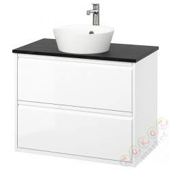 ⭐ANGSJON / KATTEVIK⭐Sзаf umyw сящики/umyw/bateria, глянцевый белый/имитация черного мрамора, 82x49x80 cm⭐ИКЕА-69521413