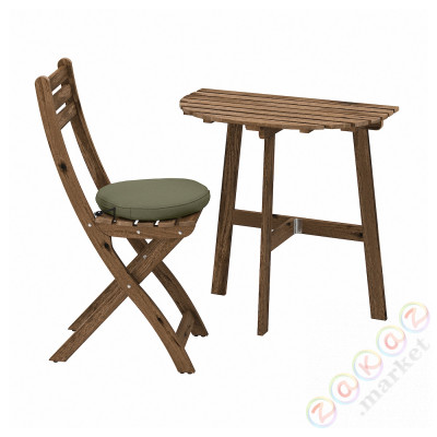 ⭐ASKHOLMEN⭐Настенный стол +1 кресло, вызов, светло-коричневое пятно/Frösön/Duvholmen темно-бежевыйowo-зеленый⭐ИКЕА-79413795