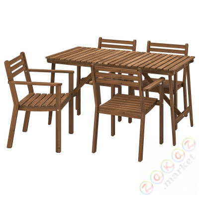 ⭐ASKHOLMEN⭐Таблица +4 стулья с подлокотниками., снаружи., темно коричневый, 143x75 cm⭐ИКЕА-09529110