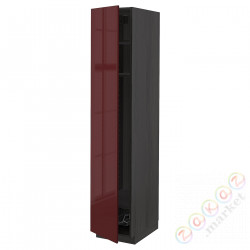 ⭐METOD⭐Высокий шкаф, полки/докторuciany, черный калларп/темно-красно-коричневый блеск, 40x60x200 cm⭐ИКЕА-39452859