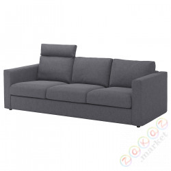 ⭐VIMLE⭐Чехол на диван3 человекowej, с подголовником/Gunnared средний серый⭐ИКЕА-29424145