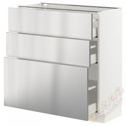 ⭐METOD / MAXIMERA⭐Напольный шкаф с 3 ящики, белый/Vårsta нержавеющая сталь, 80x37 cm⭐ИКЕА-79329985