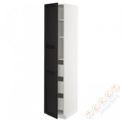 ⭐METOD / MAXIMERA⭐Высокий шкаф с ящики, белый/Lerhyttan черный морилка, 40x60x200 cm⭐ИКЕА-09343329