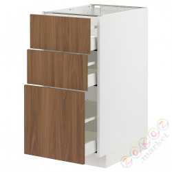⭐METOD / MAXIMERA⭐Напольный шкаф с 3 ящики, белый/Tistorp подражаниеacja коричневыйowego орехa, 40x60 cm⭐ИКЕА-29519025