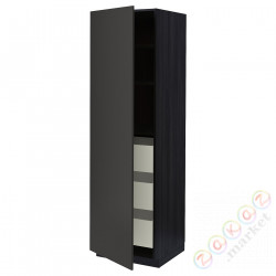 ⭐METOD / MAXIMERA⭐Высокий шкаф с ящики, черный/Nickebo матантрацит, 60x60x200 cm⭐ИКЕА-59497499