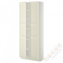 ⭐METOD⭐Высокий шкаф/полки, белый/Bodbyn сливочный, 80x37x200 cm⭐ИКЕА-19469380