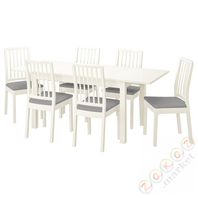 ⭐LANEBERG / EKEDALEN⭐Таблица и 6 стулья, белый белый/Orrsta светло-серый, 130/190x80 cm⭐ИКЕА-09482706