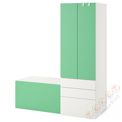 ⭐SMASTAD / PLATSA⭐Книжный шкаф, белый зеленый/со скамейкой, 150x57x181 cm⭐ИКЕА-89431223