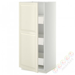 ⭐METOD / MAXIMERA⭐Высокий шкаф с ящики, белый/Bodbyn сливочный, 60x60x140 cm⭐ИКЕА-09372675