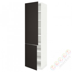 ⭐METOD⭐Высокий шкаф с полками/2Drz, белый/Кунгсбака антрацит, 60x60x220 cm⭐ИКЕА-19455707