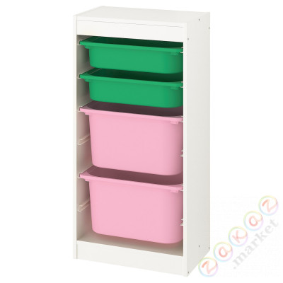 ⭐TROFAST⭐Книжный шкаф с контейнерами, белый/зеленый розовый, 46x30x94 cm⭐ИКЕА-89338201