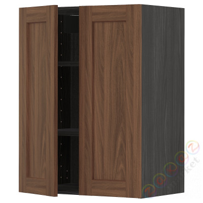 ⭐METOD⭐Навесной шкаф с полками/2 дверь, черныйEnköping/коричневый орех, 60x80 cm⭐ИКЕА-59476500