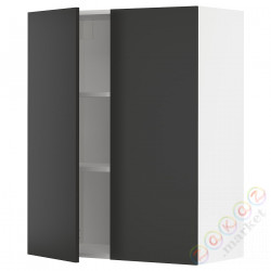 ⭐METOD⭐Навесной шкаф с полками/2 дверь, белый/Nickebo матантрацит, 80x100 cm⭐ИКЕА-69497738