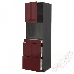 ⭐METOD / MAXIMERA⭐Обувь для микрокомбо дверь/3шу, черный калларп/темно-красно-коричневый блеск, 60x60x200 cm⭐ИКЕА-79453102