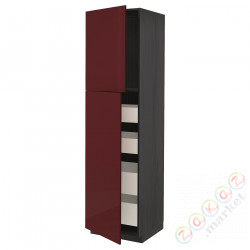 ⭐METOD / MAXIMERA⭐Шкаф, высота 2дверь/4лопата, черный калларп/темно-красно-коричневый блеск, 60x60x220 cm⭐ИКЕА-39459790