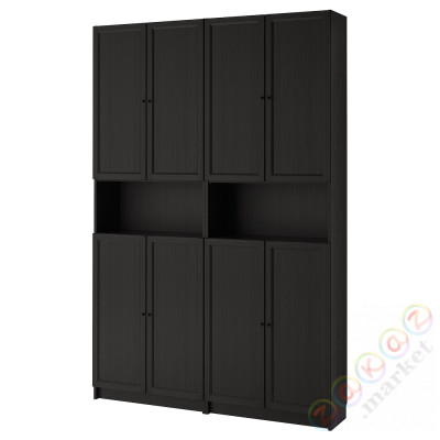 ⭐BILLY / OXBERG⭐Книжный шкаф na książki сnadstawką/дверь, Черно-коричневый, 160x30x237 cm⭐ИКЕА-49280749