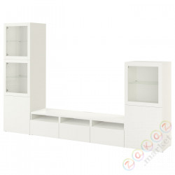 ⭐BESTA⭐Комбинация по ТВ/стаканане дверь, белый/Лаппвикен белое прозрачное стекло, 300x42x193 cm⭐ИКЕА-09330794