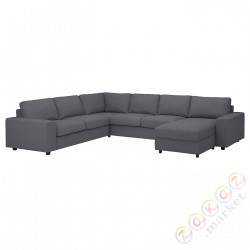 ⭐VIMLE⭐Угловой диван 5o с шезлонгом, сширокийmi связаныokietnikami/Gunnared средний серый⭐ИКЕА-49401831