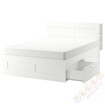 ⭐BRIMNES⭐Каркас кровати с контейнером, подголовник, белый/Lönset, 180x200 cm⭐ИКЕА-69157461