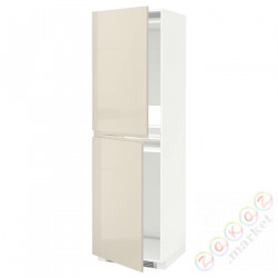 ⭐METOD⭐Шкаф, высокий лед/проживающий, белый/Voxtorpглянцевый светло-бежевый, 60x60x200 cm⭐ИКЕА-59143568