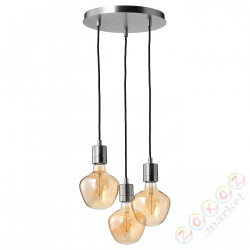 ⭐SKAFTET / MOLNART⭐Подвесной светильник сżarówką, круглый никелированная/kшт.ałt dzwonu коричневое прозрачное стекло⭐ИКЕА-19491338