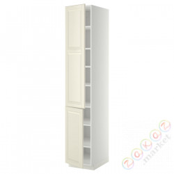 ⭐METOD⭐Высокий шкаф с полками/2Drz, белый/Bodbyn сливочный, 40x60x220 cm⭐ИКЕА-69463470