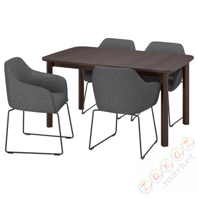 ⭐STRANDTORP / TOSSBERG⭐Таблица и 4 стулья, коричневый/черный металл/Серый, 150/205/260x95 cm⭐ИКЕА-19441027