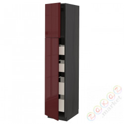 ⭐METOD / MAXIMERA⭐Шкаф, высота 2дверь/4лопата, черный калларп/темно-красно-коричневый блеск, 40x60x200 cm⭐ИКЕА-59466087