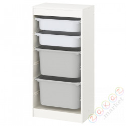 ⭐TROFAST⭐Книжный шкаф с контейнерами, белый/белый Серый, 46x30x94 cm⭐ИКЕА-09533305