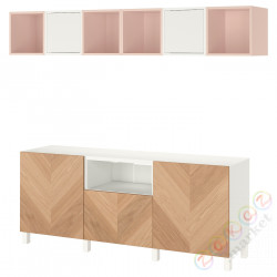 ⭐BESTA / EKET⭐Комбинация тумбочек под ТВ, белый/дубовый вейп, 210x42x220 cm⭐ИКЕА-89430493