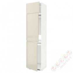 ⭐METOD⭐Ледяной шкаф высокий/замораживание/3Drz, белый/Voxtorpглянцевый светло-бежевый, 60x60x240 cm⭐ИКЕА-19468031