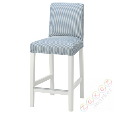 ⭐BERGMUND⭐Барный стул со спинкой, белый/Rommele темно-синий/белый, 62 cm⭐ИКЕА-49399748
