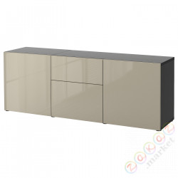 ⭐BESTA⭐Сочетание с ящики, Черно-коричневый/Selsviken глянцевый бежевый, 180x42x65 cm⭐ИКЕА-29325169