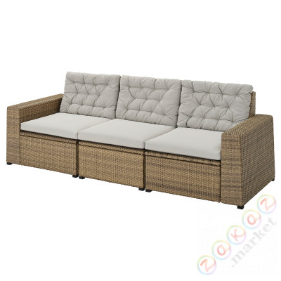 ⭐SOLLERON⭐3-пассажирский модульный диван, снаружи, коричневый/Kuddarna Серый, 223x82x84 cm⭐ИКЕА-69303231